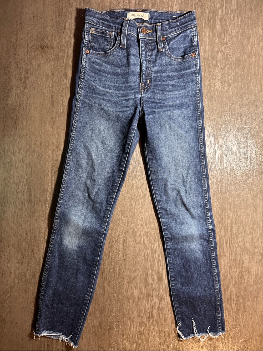 Madewell 10” High Rise Skinny Dark Blue Denim Jeans 23 Ankle Fray